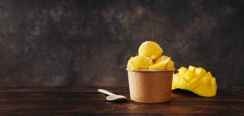 Sorbet Mangue avec fruits frais, exquissimõ fournisseur de sorbets au fruits frais